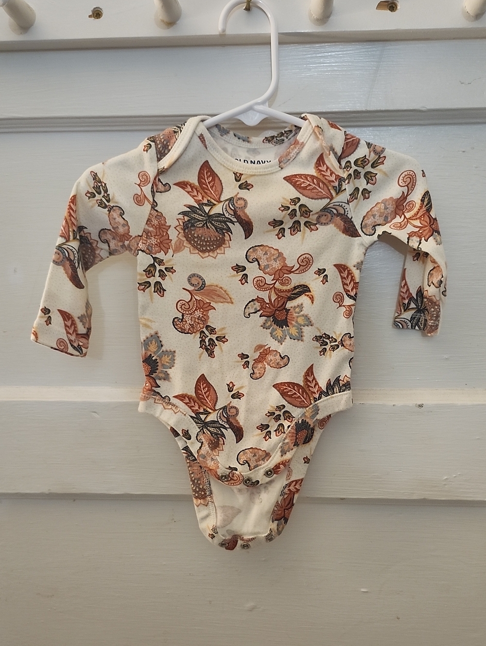 Long-Sleeve Baby One-Piece in Cream with Autumn Floral Print